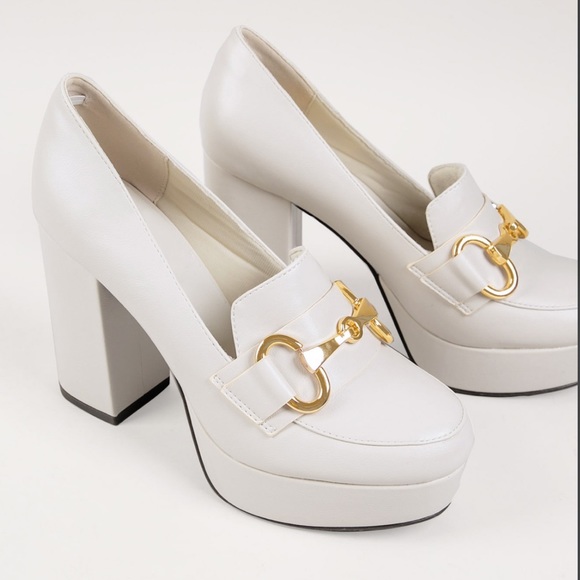 Ivory High Heel Platform Penny Loafer - Picture 2 of 8